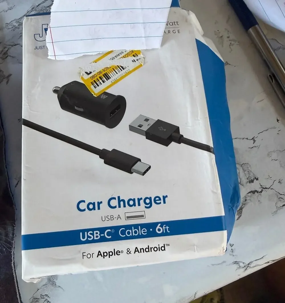 SKU3305 Just Wireless Car Charger with 6' USB-C Cable (Open Box) 2 piece